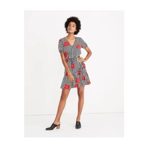 Madewell Ruffle-Wrap Striped Floral Dress in Candied Orchids, Size 0